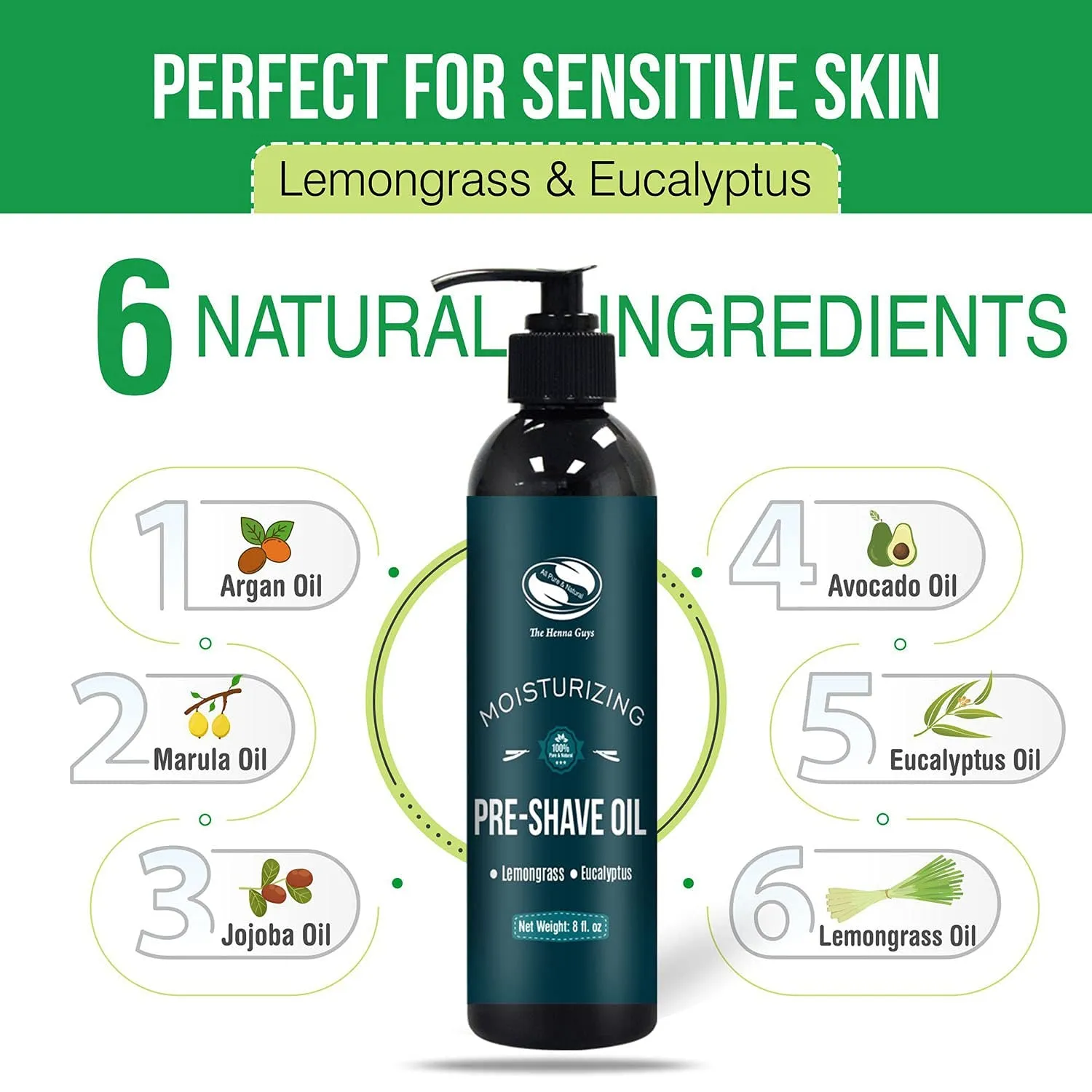 8 Fl. Oz, Lemongrass & Eucalyptus Pre Shave Oil for Men, Premium Pre Shave Oil, Excellent Shaving Oil for Men, Prepares for a Burns Free Shave, Works with Straight or Safety Razor