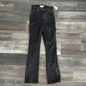 Abercrombie Ankle Straight High Rise Black Jean &amp; Leather Sz 24L Curve Love
