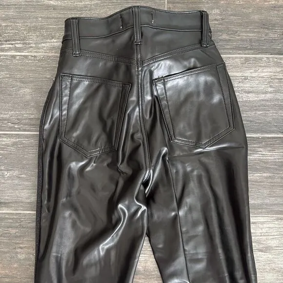 Abercrombie Ankle Straight High Rise Black Jean &amp; Leather Sz 24L Curve Love
