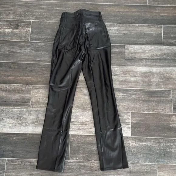 Abercrombie Ankle Straight High Rise Black Jean &amp; Leather Sz 24L Curve Love