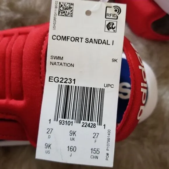 ADIDAS Comfort Toddler Boys Sandals in Red &amp; Blue Size 9 NEW