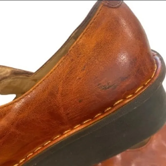 Alegria Paloma Mary Jane Cognac Brown Velcro Strap Adjustable Clogs Size 9