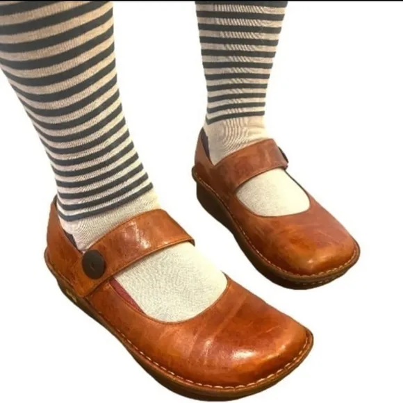 Alegria Paloma Mary Jane Cognac Brown Velcro Strap Adjustable Clogs Size 9