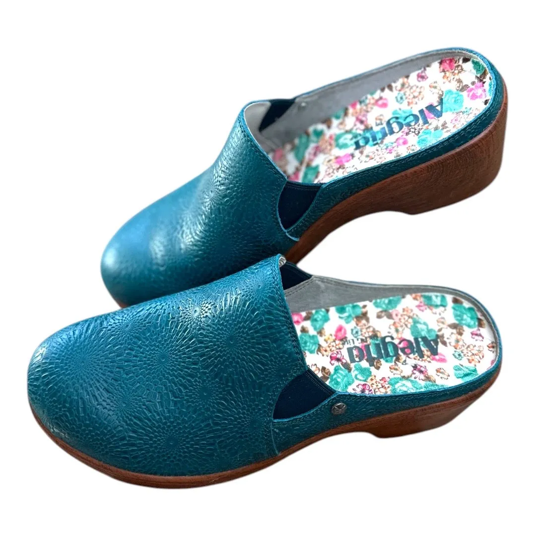 Alegria Sereniti Roman Candle Teal Leather Womens Clogs Size 7 New