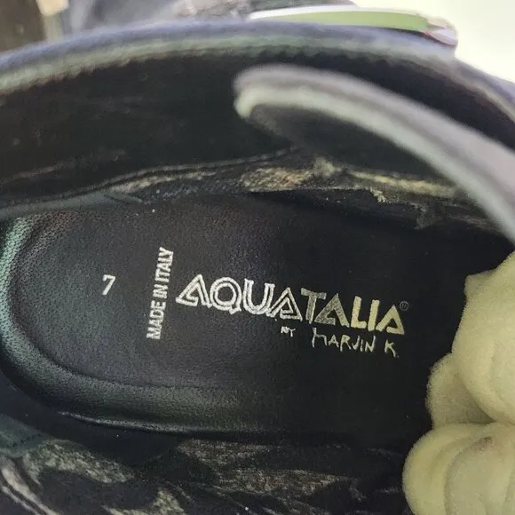 Aquatalia Black Navy Suede Block Heel Buckle Detail Ankle Boots Size 7