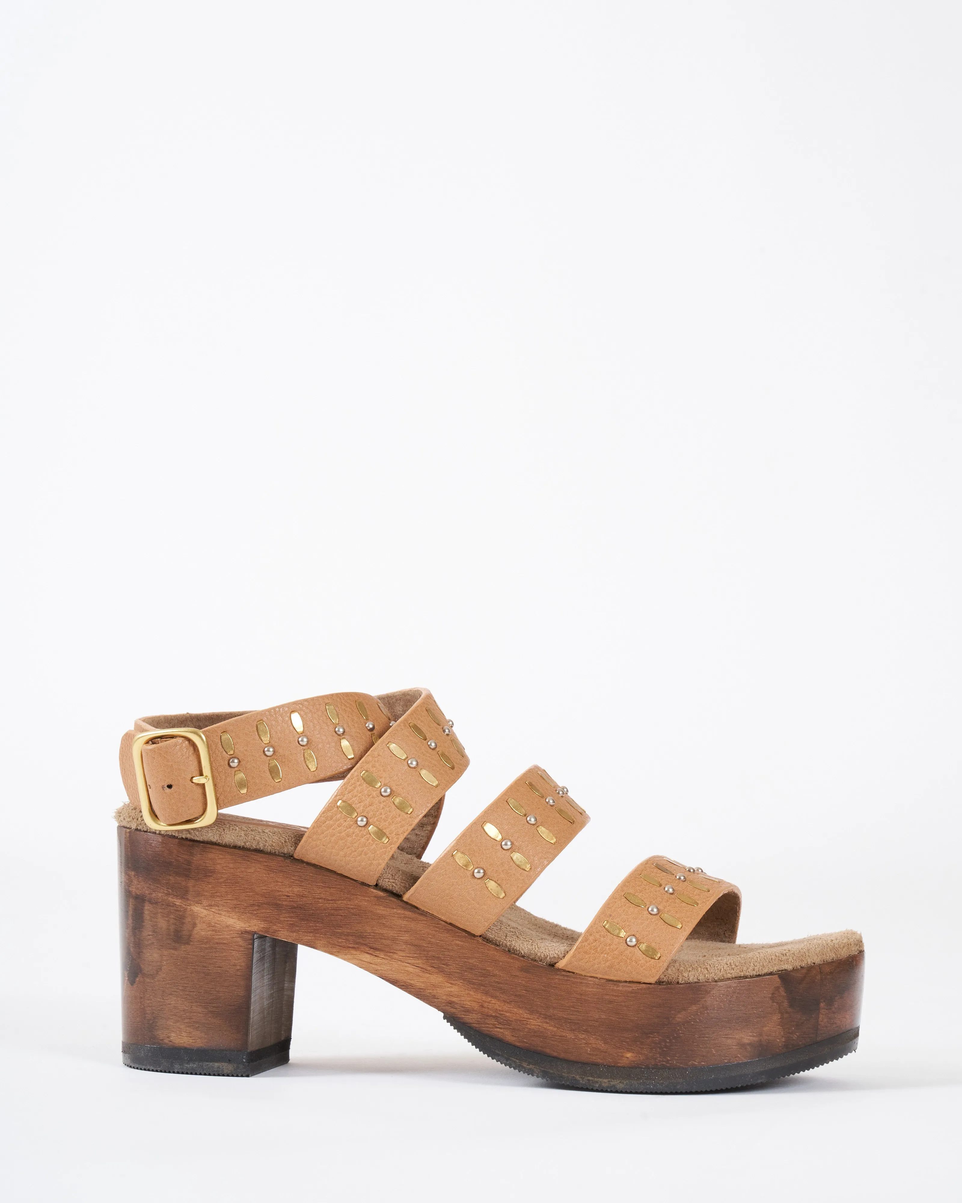 asha clog - natural nappa/nickel   brass artwork