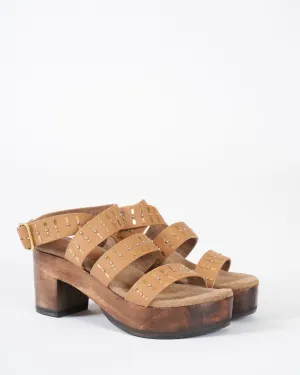 asha clog - natural nappa/nickel   brass artwork