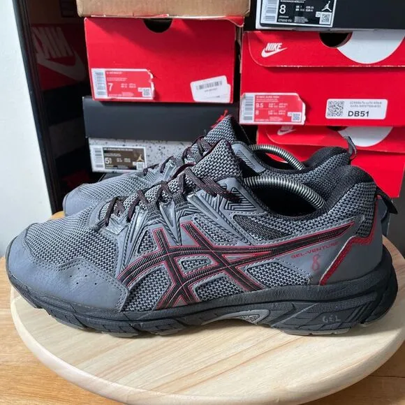 Asics Gel Venture 8‎ Mens Size 11.5 Shoes Gray Black Red Running Sneakers Trail