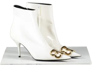 BALENCIAGA  Bb White Patent Leather Kitten Heel Ankle Boots UK 6 EU 39 👠