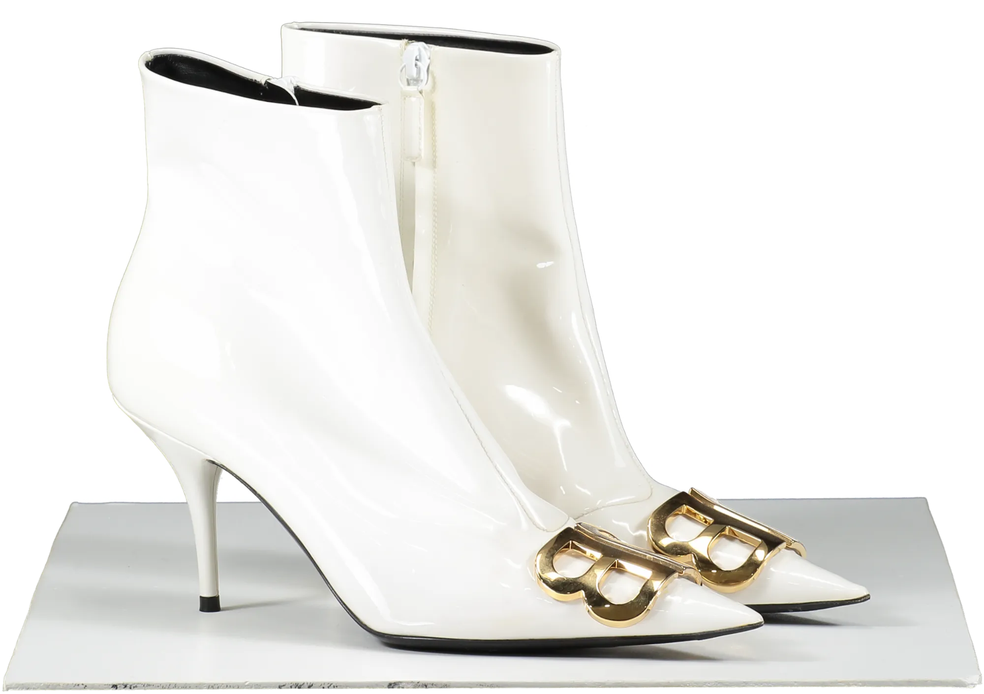 BALENCIAGA  Bb White Patent Leather Kitten Heel Ankle Boots UK 6 EU 39 👠