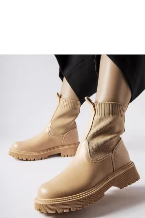 Beige ankle boots in eco-suede