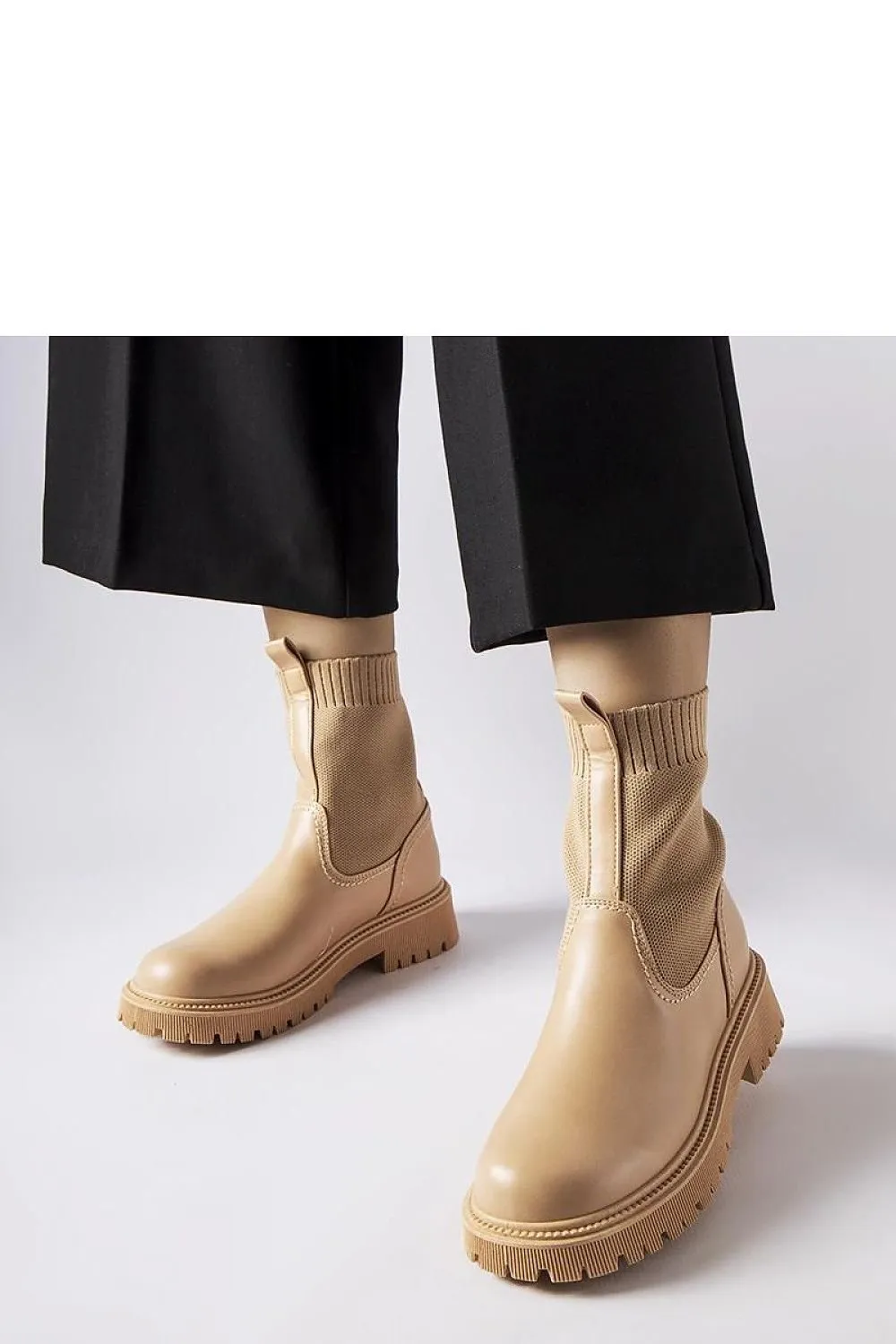 Beige ankle boots in eco-suede