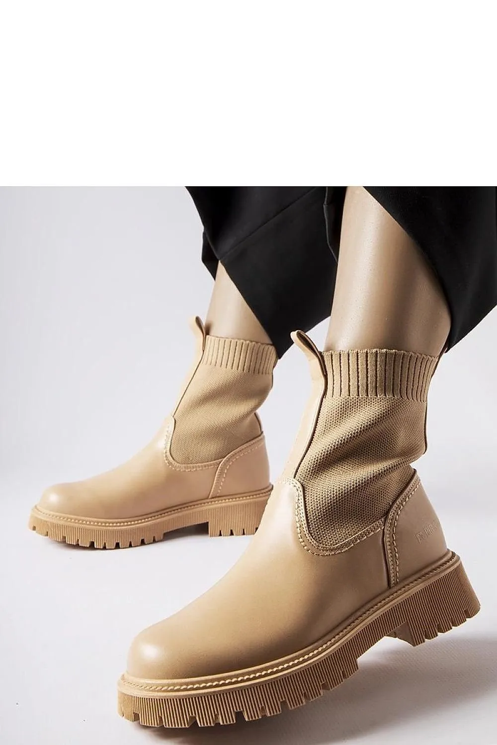 Beige ankle boots in eco-suede