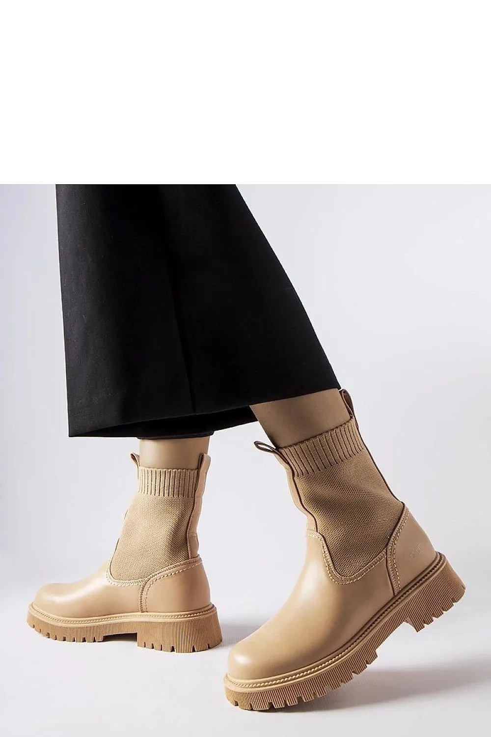 Beige ankle boots in eco-suede