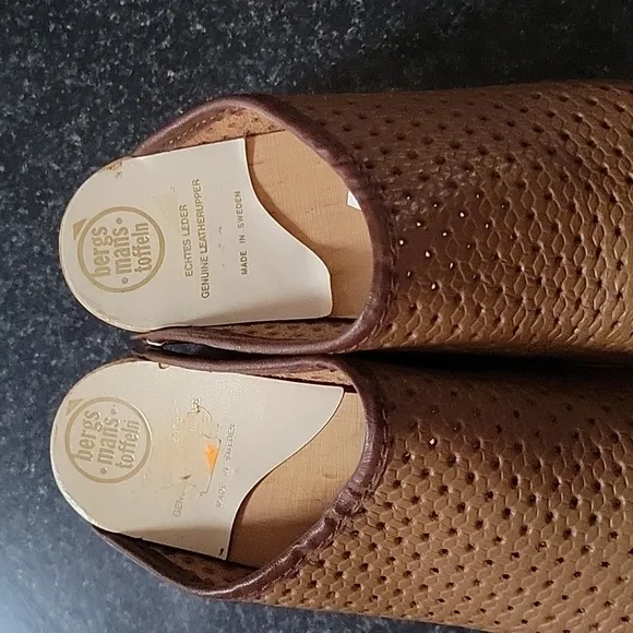 𝅺Bergs mans toffeln wooden kids brown genuine perforated leather clogs new