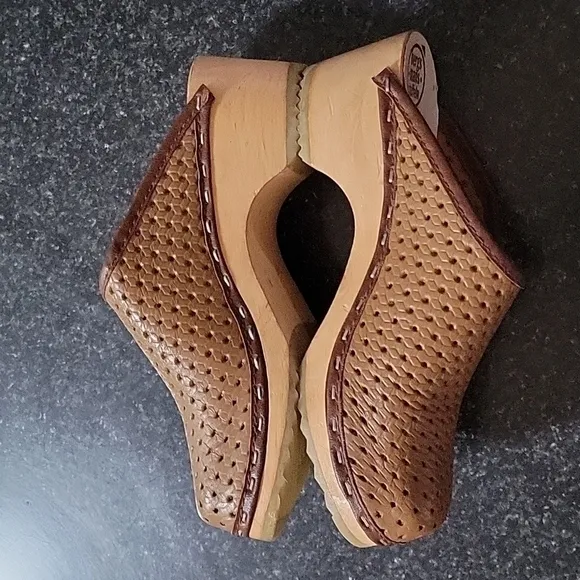 𝅺Bergs mans toffeln wooden kids brown genuine perforated leather clogs new