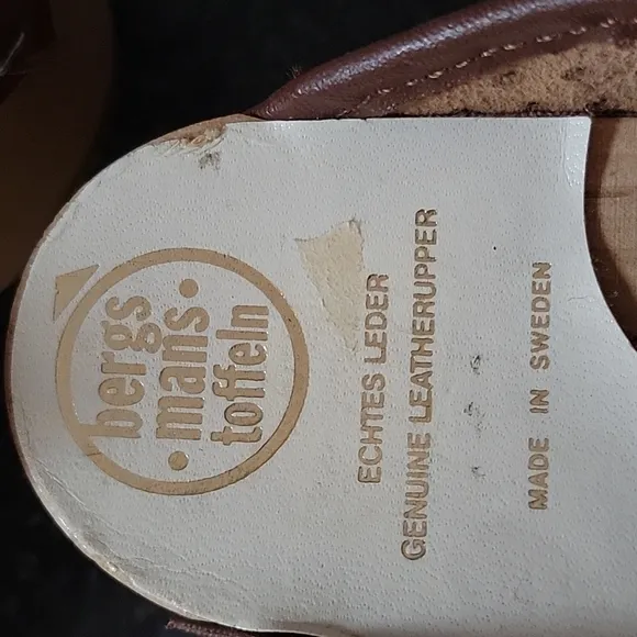 𝅺Bergs mans toffeln wooden kids brown genuine perforated leather clogs new