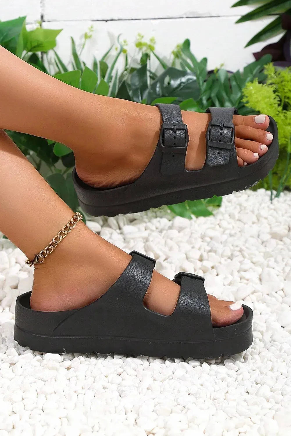 Black Double Buckle Sandals
