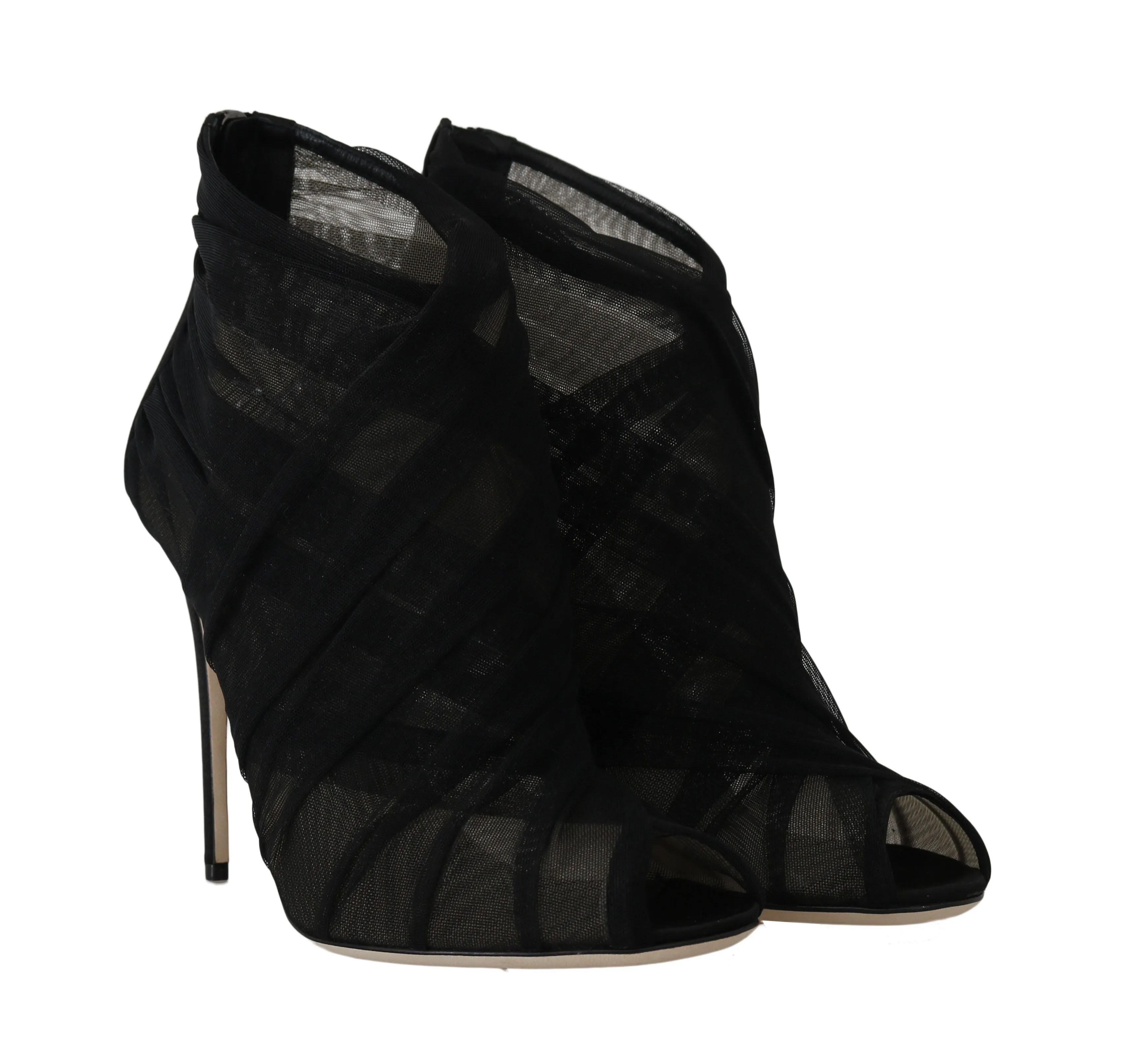 Black Silk Tulle Ankle Booties