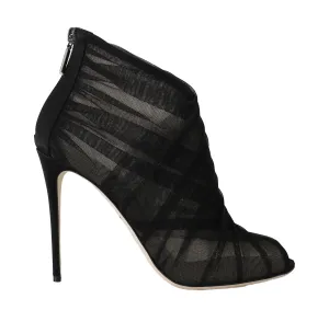 Black Silk Tulle Ankle Booties