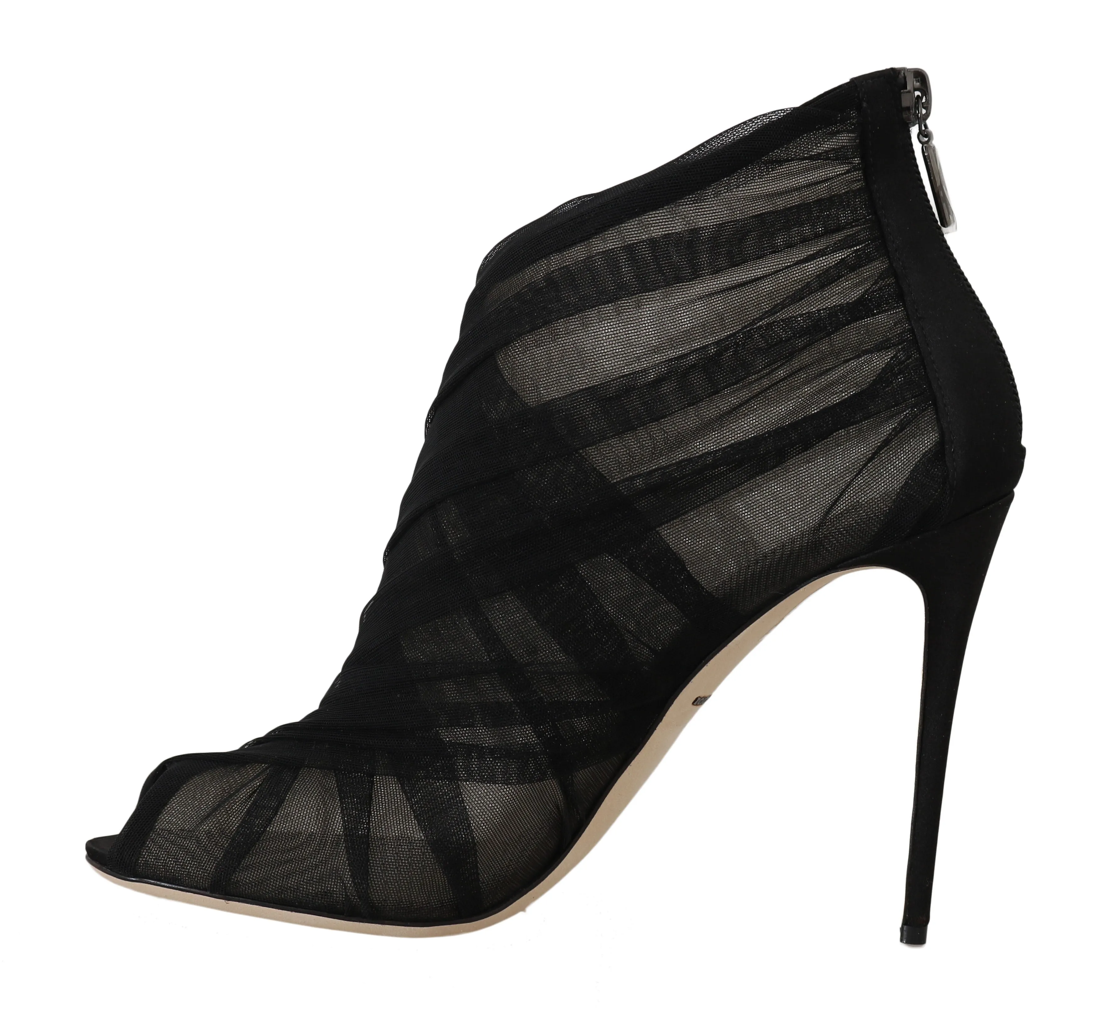Black Silk Tulle Ankle Booties