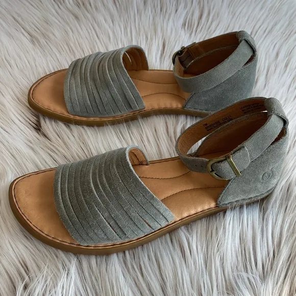Born Margot Leather Sandals Gray Ankle Strap Suede Boho Womens Size 7