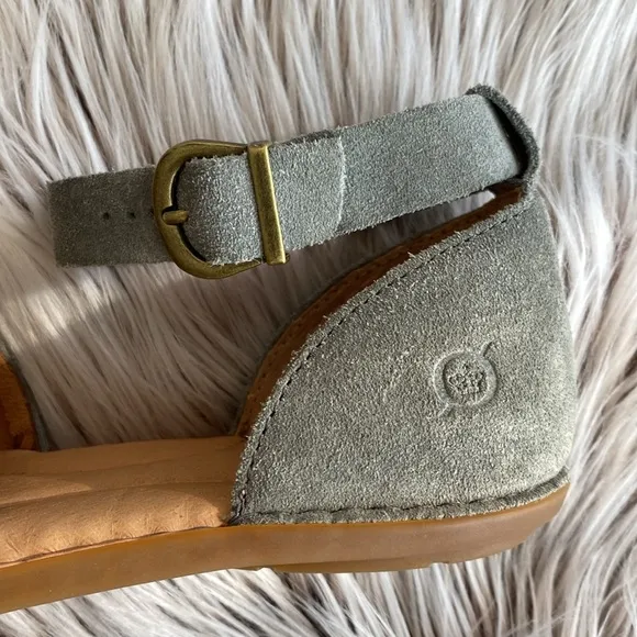 Born Margot Leather Sandals Gray Ankle Strap Suede Boho Womens Size 7