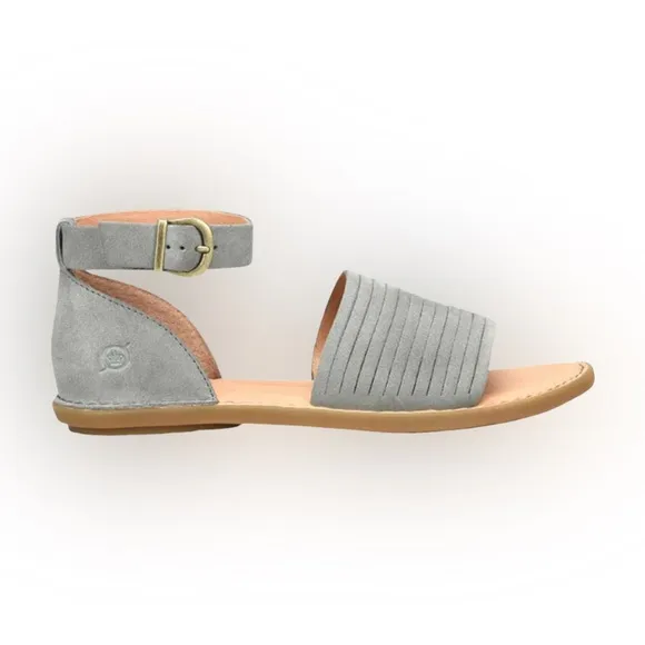 Born Margot Leather Sandals Gray Ankle Strap Suede Boho Womens Size 7