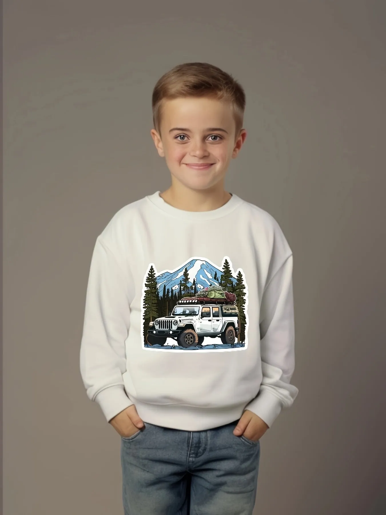 Boys Random Print Crew Neck Sweatshirt - Soft, Lightweight, Slightly Stretchy Polyester Fabric for Comfortable Fit - Hand Wash Only, Perfect for Fall and Winter Seasons!
