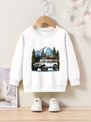Boys Random Print Crew Neck Sweatshirt - Soft, Lightweight, Slightly Stretchy Polyester Fabric for Comfortable Fit - Hand Wash Only, Perfect for Fall and Winter Seasons!