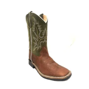 BOYS SQUARE TOE POCONO WESTERN BOOTS GREEN UPPER 388-30K-CTR