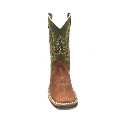 BOYS SQUARE TOE POCONO WESTERN BOOTS GREEN UPPER 388-30K-CTR