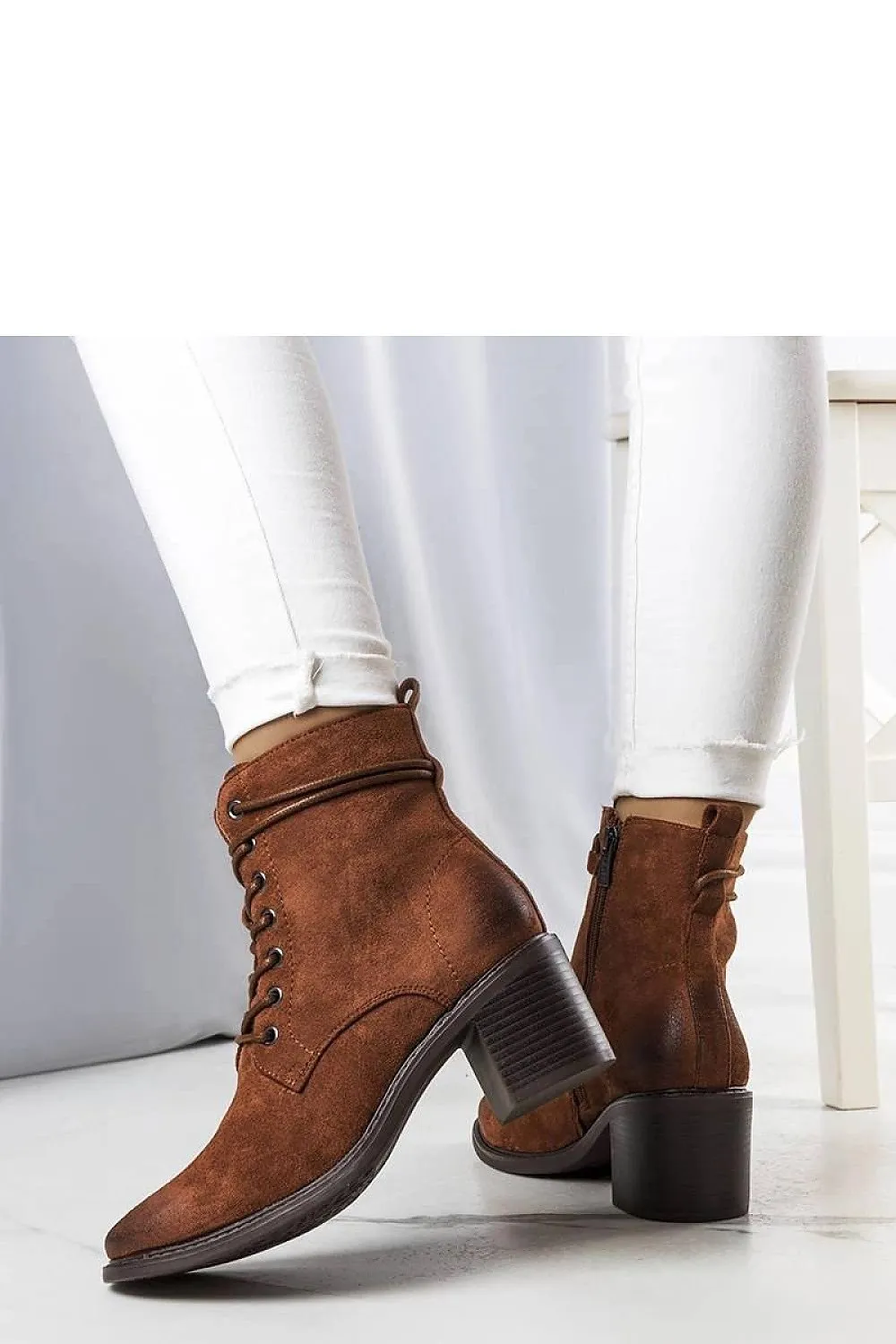 Brown ankle heel boots