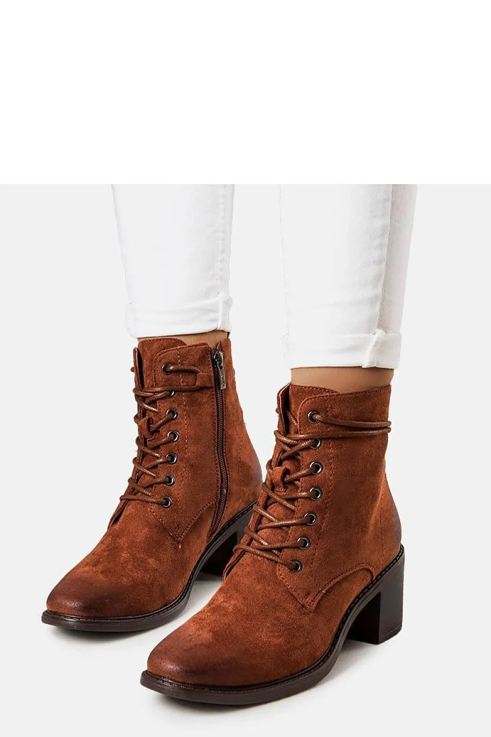 Brown ankle heel boots