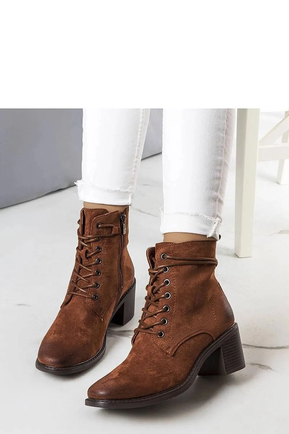 Brown ankle heel boots