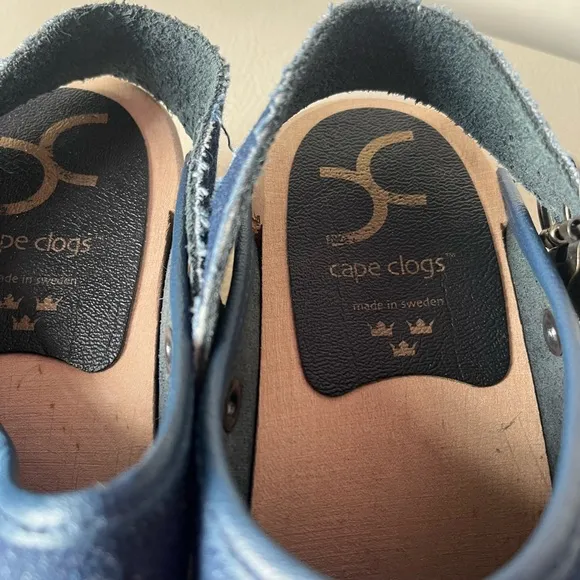 Cape Clogs‎ Made in Sweden Denim and Wood Clogs Girls Size 30