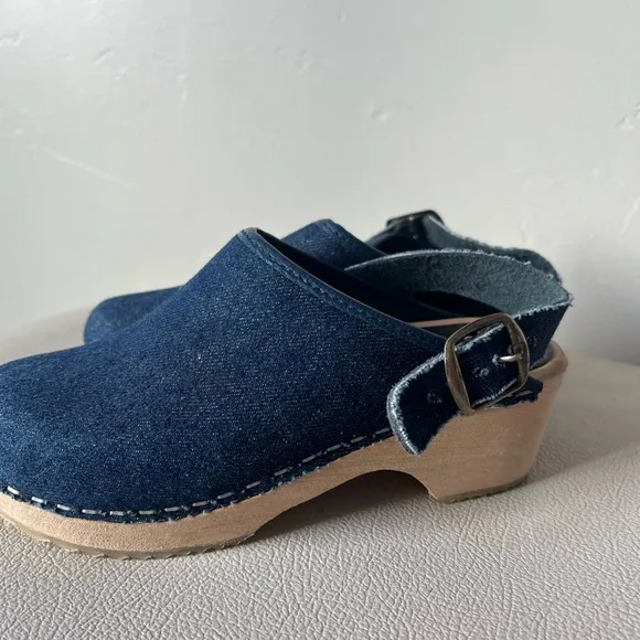 Cape Clogs‎ Made in Sweden Denim and Wood Clogs Girls Size 30