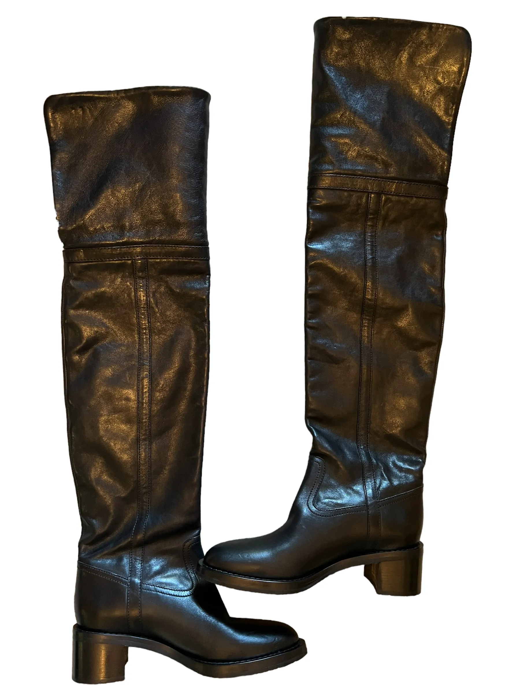 Celine Black Foldover OTK Folco Shearling Size 39 Boots