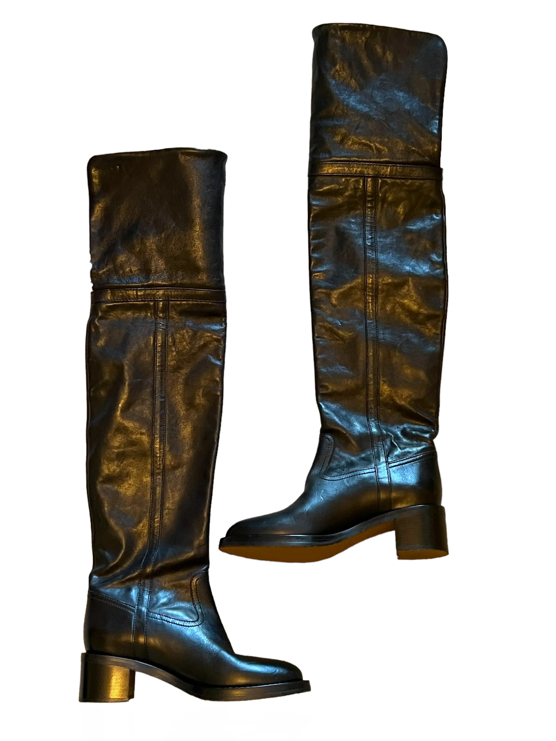 Celine Black Foldover OTK Folco Shearling Size 39 Boots