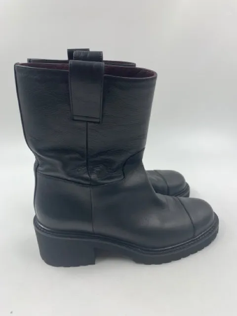 Chanel Black Calfskin CC Logo Size 37 Moto Boots