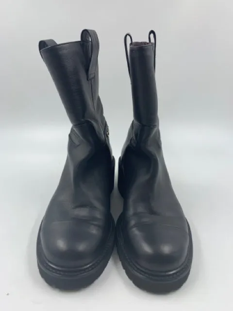 Chanel Black Calfskin CC Logo Size 37 Moto Boots