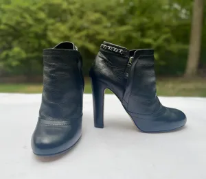 Chanel Lambskin Leather Chain Ankle Heel Boots in Black Size 41C