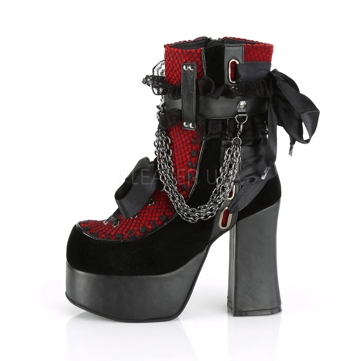 CHARADE-110  Black V. Le-Red-Black Velvet-Fishnet Overlay
