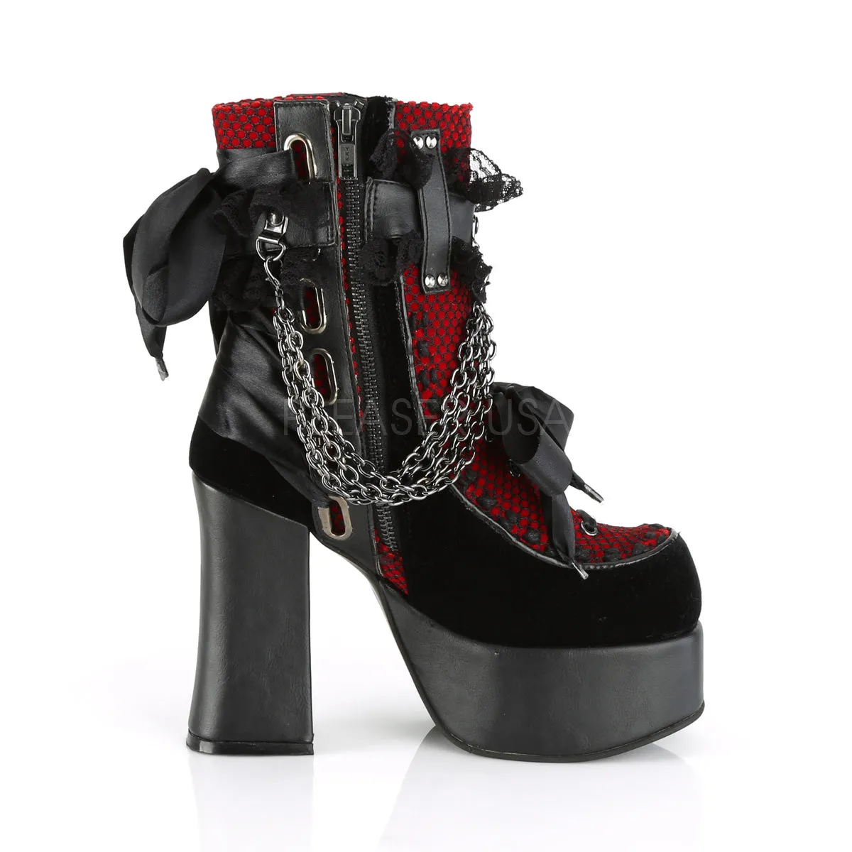 CHARADE-110  Black V. Le-Red-Black Velvet-Fishnet Overlay
