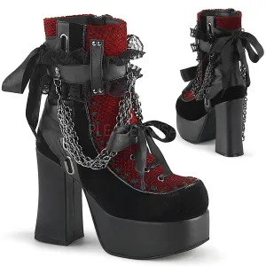 CHARADE-110  Black V. Le-Red-Black Velvet-Fishnet Overlay