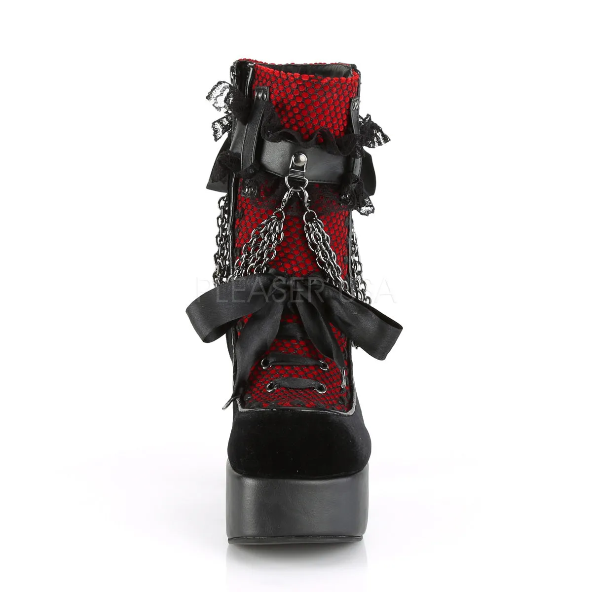 CHARADE-110  Black V. Le-Red-Black Velvet-Fishnet Overlay