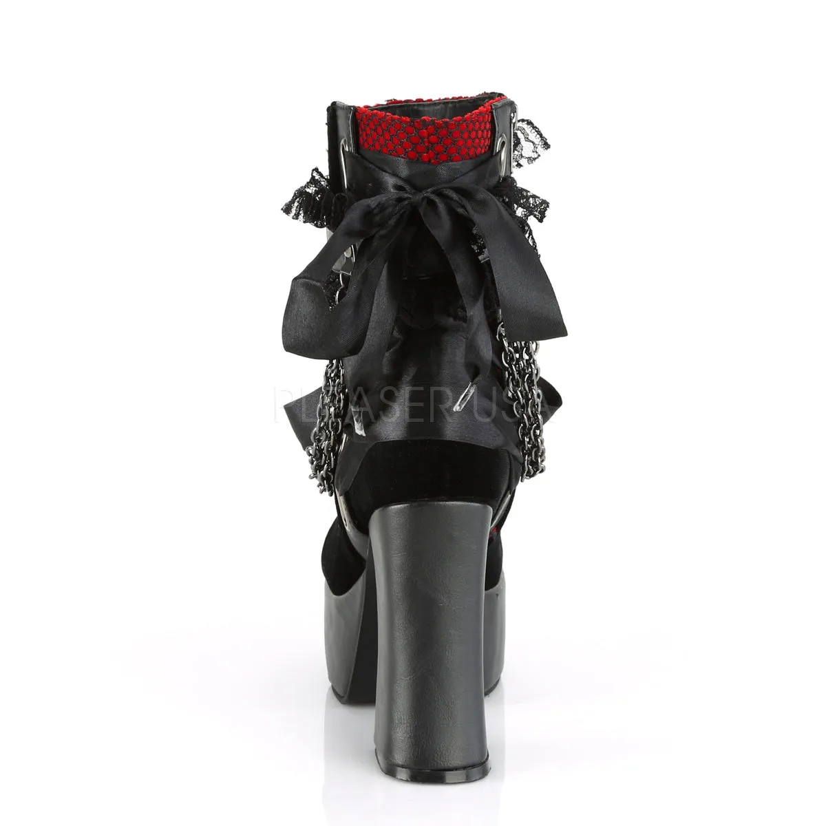 CHARADE-110  Black V. Le-Red-Black Velvet-Fishnet Overlay