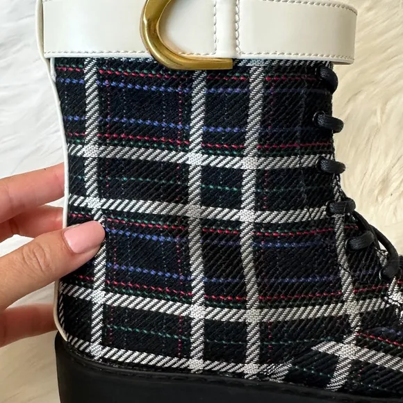 Charles &amp; Keith Gabine Check-Print Lace-Up Ankle Boots kids US 2 age 7.5