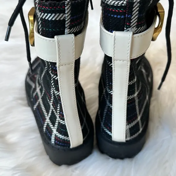 Charles &amp; Keith Gabine Check-Print Lace-Up Ankle Boots kids US 2 age 7.5