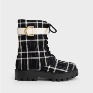 Charles &amp; Keith Gabine Check-Print Lace-Up Ankle Boots kids US 2 age 7.5